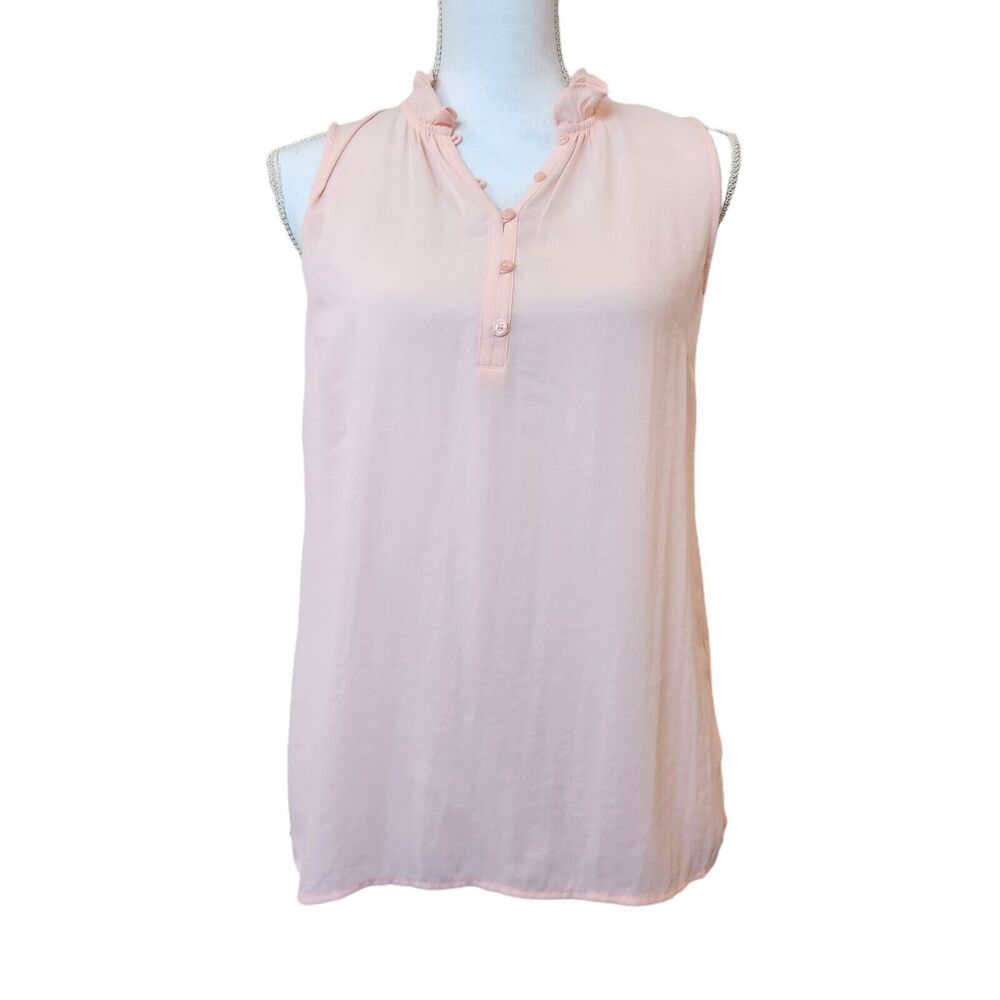 Talbots Womens Tank Top Ruffle Trim Light Pink XS Thin Lightweight‎ Polyester